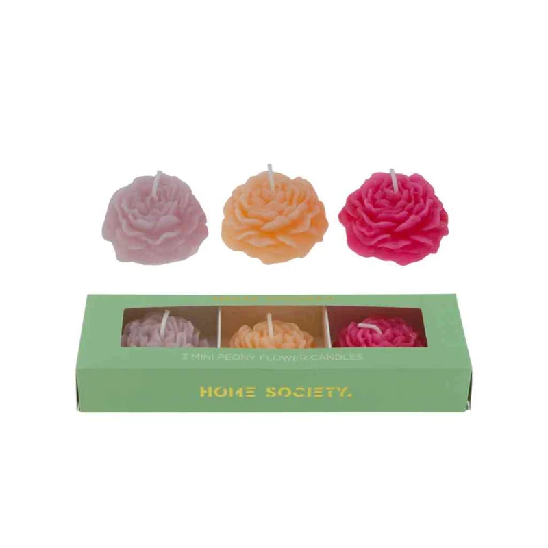 Kerzen 3er Set PEONY S Dekokerzen ca. 5,8 cm Blüten Blumenkerzen