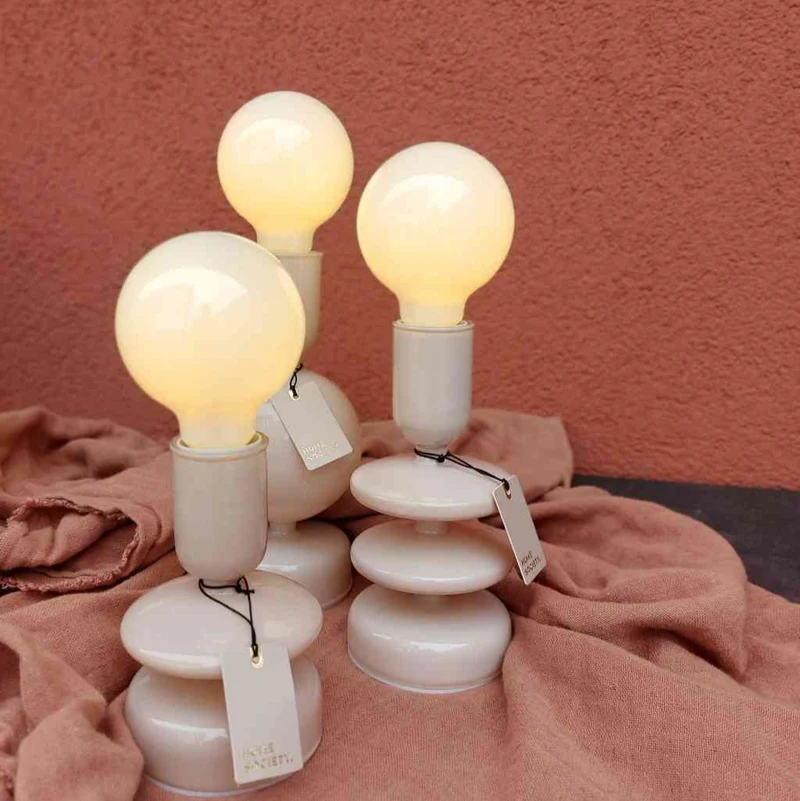 Tischleuchten 3er SET LED beige Glas EVAA Vorteils-Bundle Dekolampe Batteriebetrieb