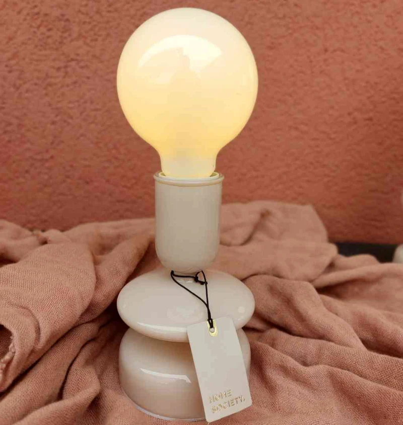 Tischleuchte LED beige Glas EVAA-S ca. 23 cm Dekolampe Batteriebetrieb 3xAA