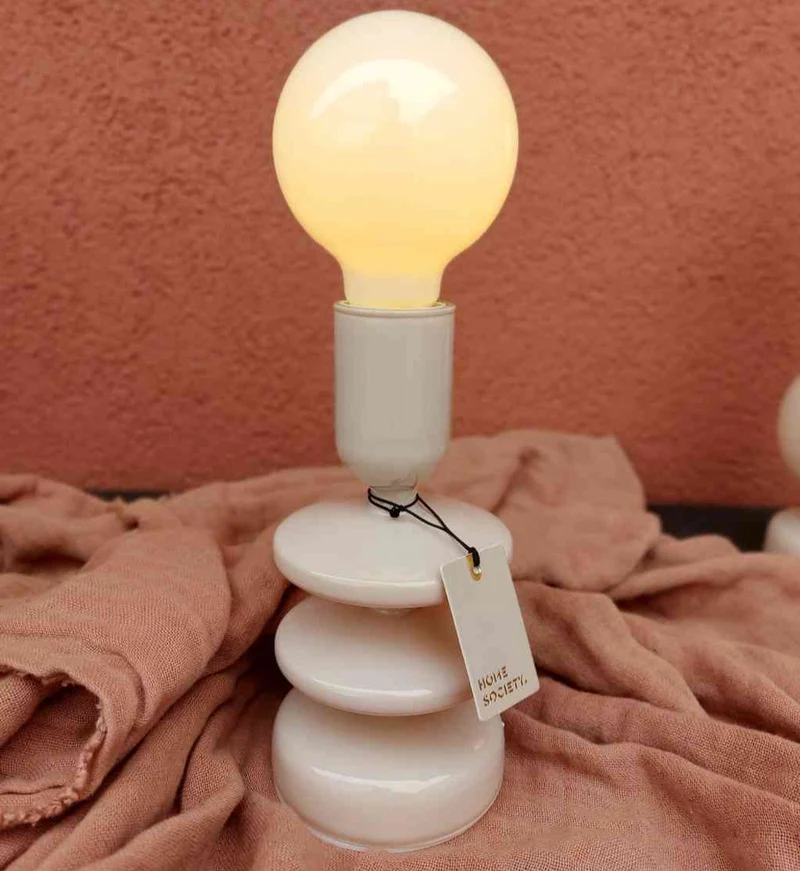 Tischleuchte LED beige Glas EVAA-M ca. 27 cm Dekoleuchte Batteriebetrieb 3xAA