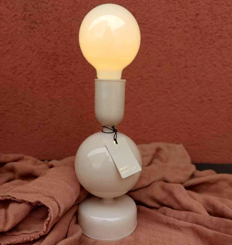 Tischleuchte LED beige Glas EVAA-L ca. 31 cm Dekoleuchte Batteriebetrieb 3xAA