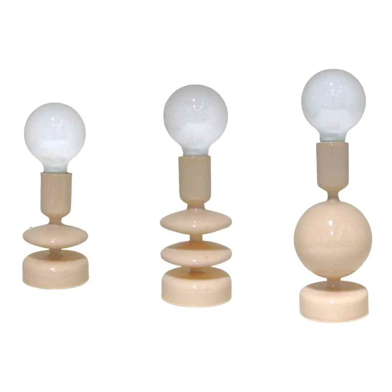 Tischleuchten 3er SET LED beige Glas EVAA Vorteils-Bundle Dekolampe Batteriebetrieb