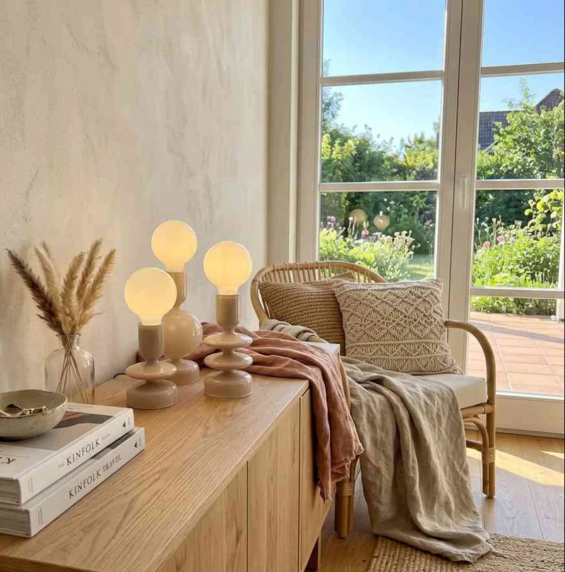 Tischleuchten 3er SET LED beige Glas EVAA Vorteils-Bundle Dekolampe Batteriebetrieb