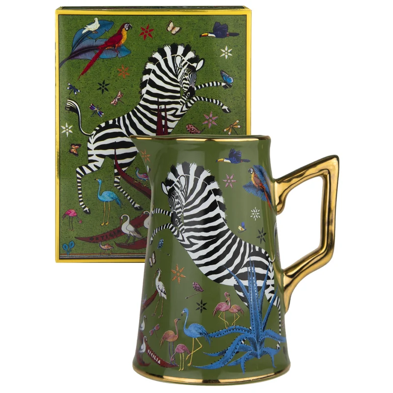 Kleine Karaffe „Jug Ceramic Grün“ Jungle-Motiv