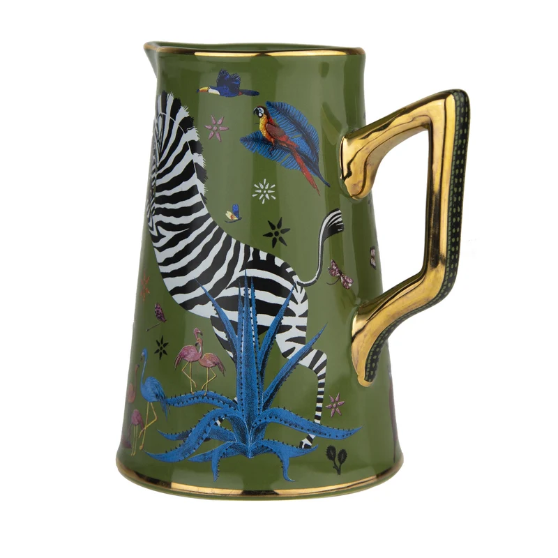 Kleine Karaffe „Jug Ceramic Grün“ Jungle-Motiv