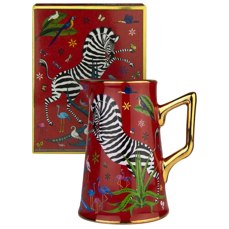 Kleine Karaffe „Jug Ceramic Red“ Jungle-Motiv