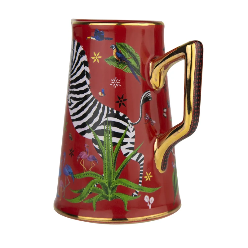 Kleine Karaffe „Jug Ceramic Red“ Jungle-Motiv