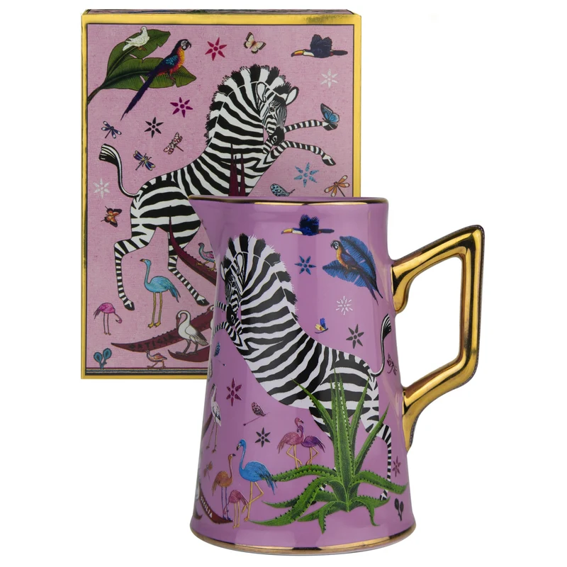 Kleine Karaffe „Jug Ceramic Pink“ Jungle-Motiv