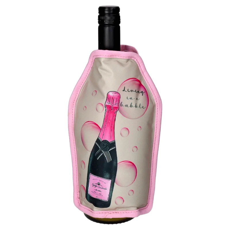 Kühlmanschette FROID mit Champagnerflaschen-Motiv in Grau/Rosa