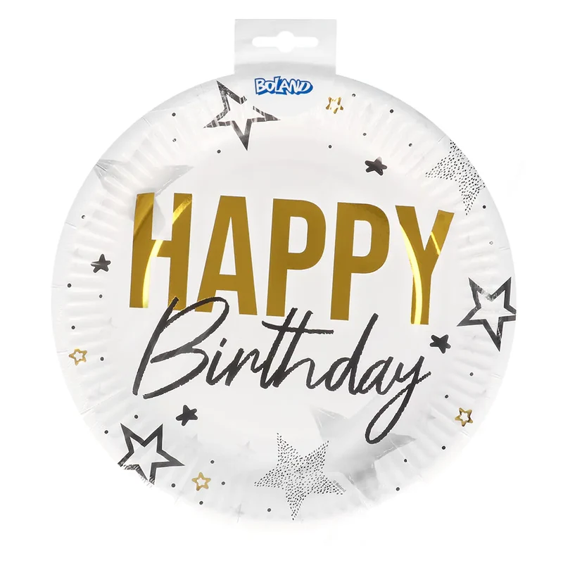 "Happy Birthday" Gold Schwarz | 8 Pappteller Ø23cm
