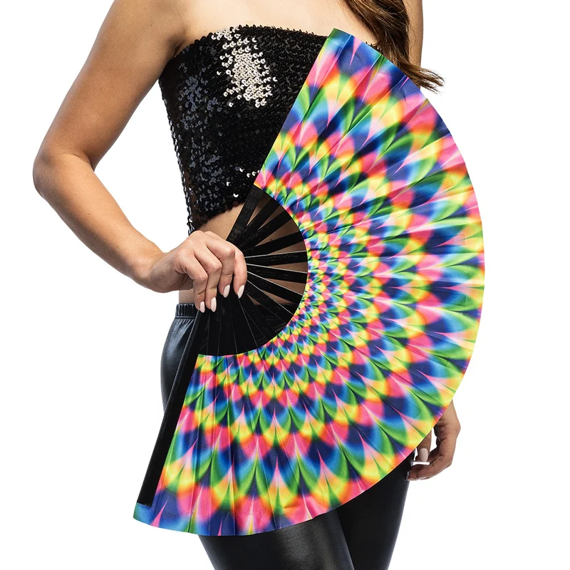 XL Handfächer "Rave Rush" 64cm | UV Regenbogen