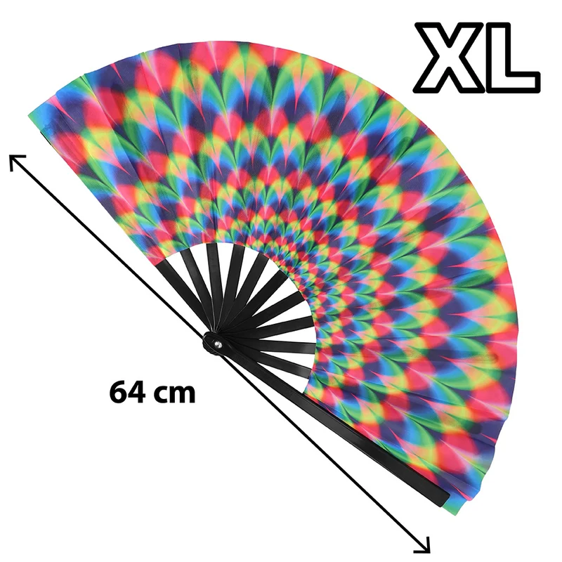 XL Handfächer "Rave Rush" 64cm | UV Regenbogen