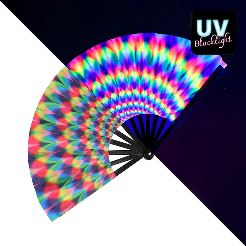 XL Handfächer "Rave Rush" 64cm | UV Regenbogen