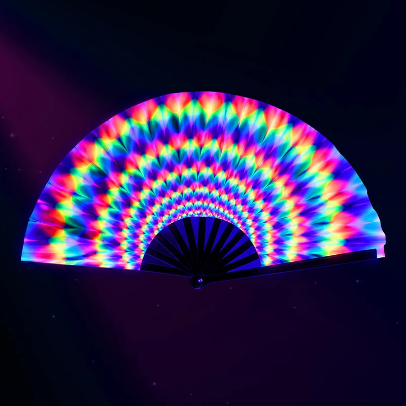 XL Handfächer "Rave Rush" 64cm | UV Regenbogen