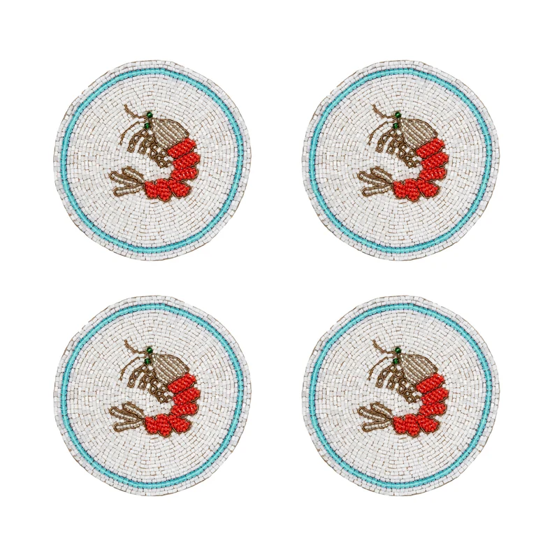 Untersetzer "Shrimp" – 4er-Set, handbestickt