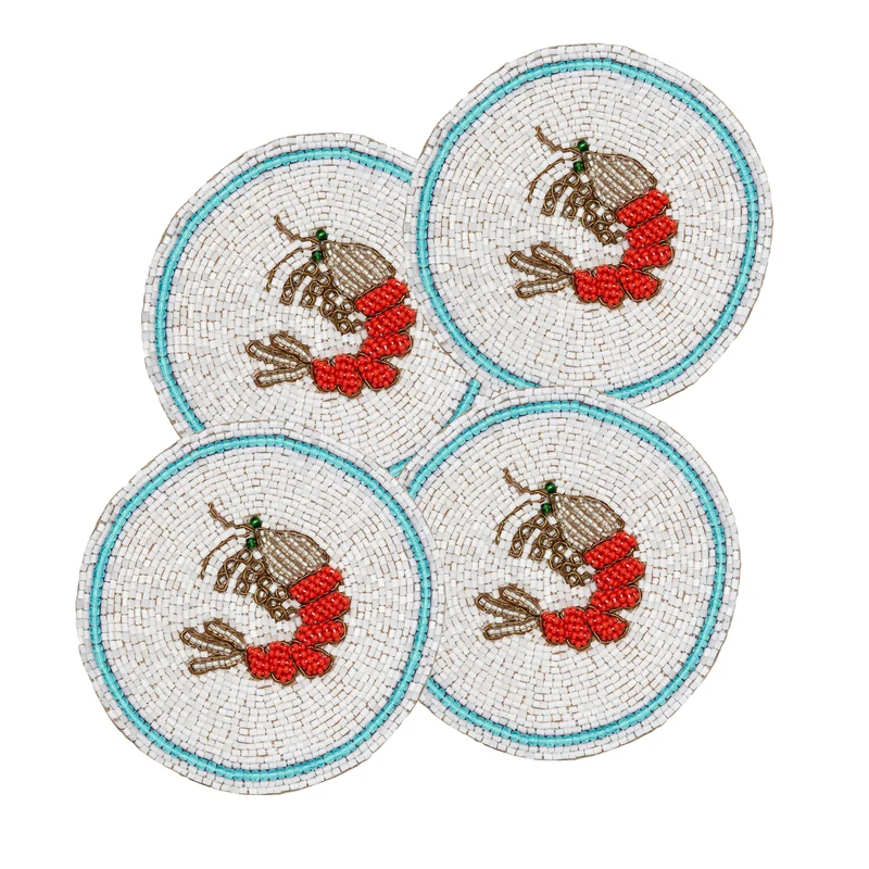 Untersetzer "Shrimp" – 4er-Set, handbestickt