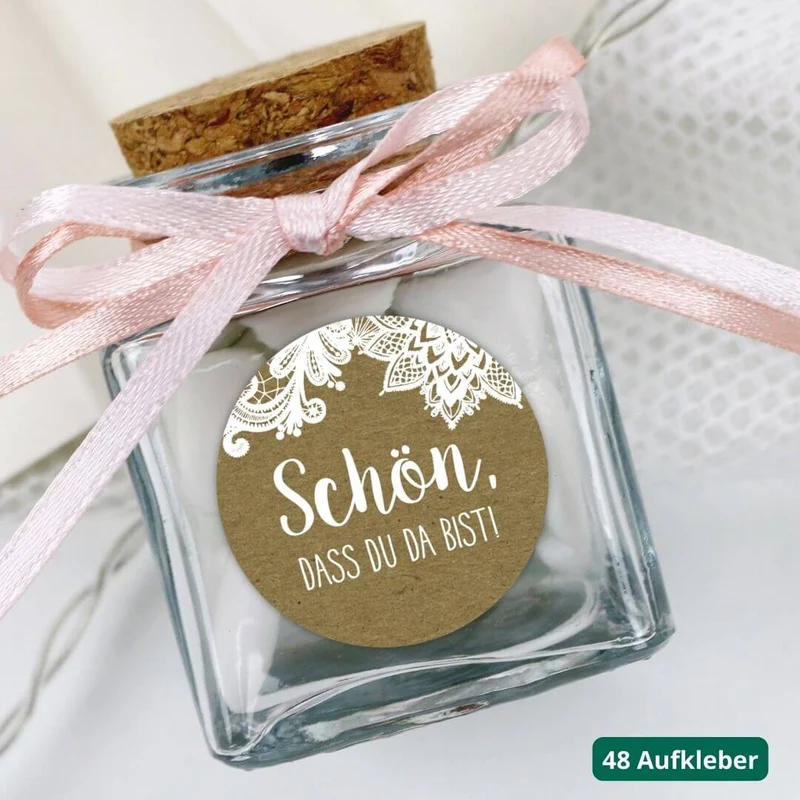 Aufkleber Vintage Spitze Schön, dass Du da bist (48 Stück)