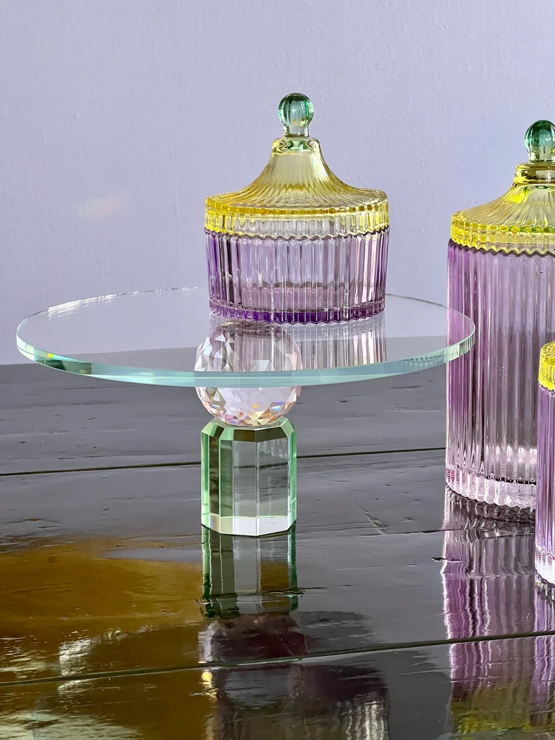 Etagere-Kuchenplatte FREJA, Kristallglas, pink/minze, 11,3xø25 cm