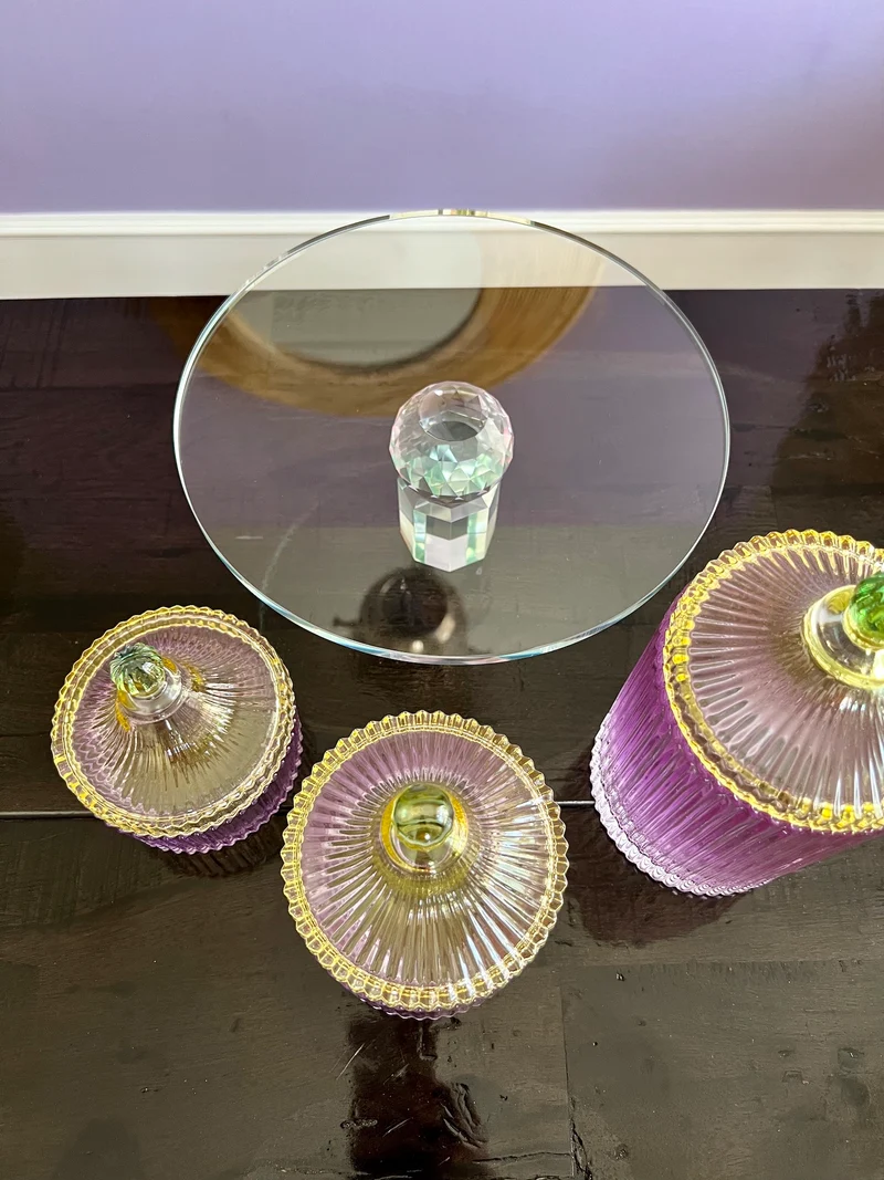 Etagere-Kuchenplatte FREJA, Kristallglas, pink/minze, 11,3xø25 cm