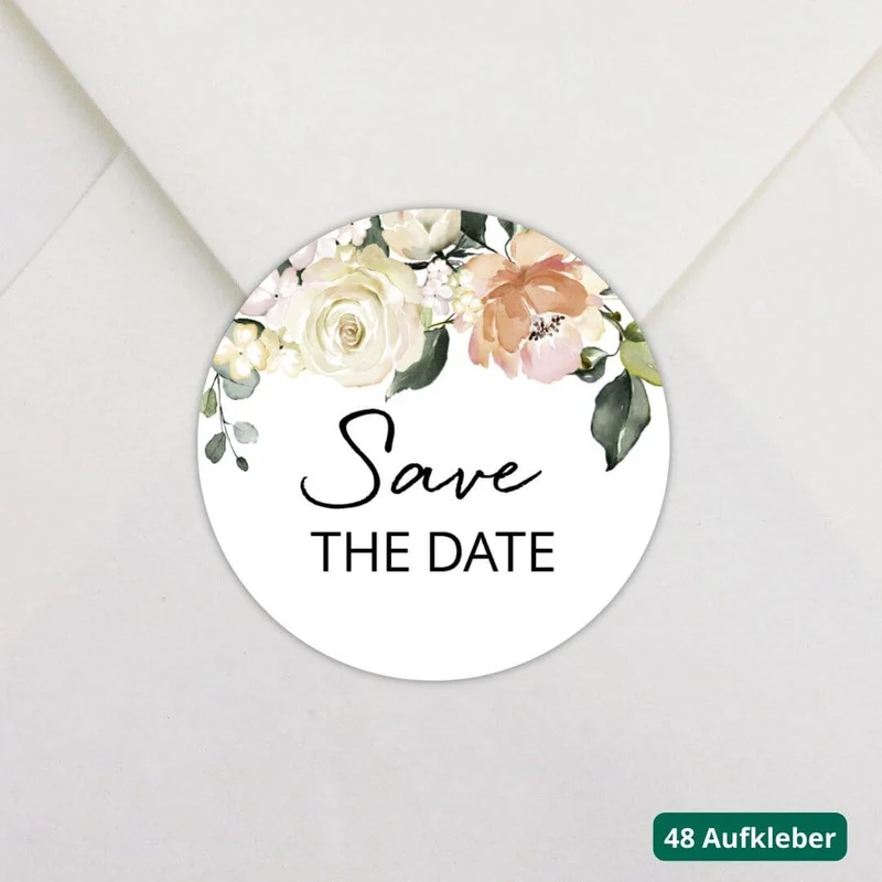 Aufkleber Blütenzauber Save the Date (48 Stück)