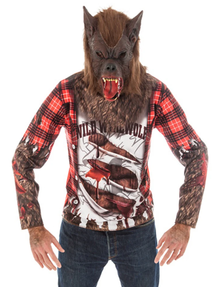 Werwolf Halloween Kostüm für Herren 2-tlg. | Shirt mit Maske