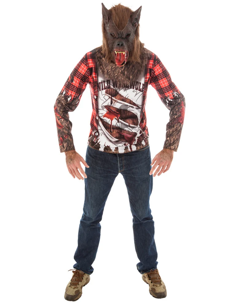 Werwolf Halloween Kostüm für Herren 2-tlg. | Shirt mit Maske