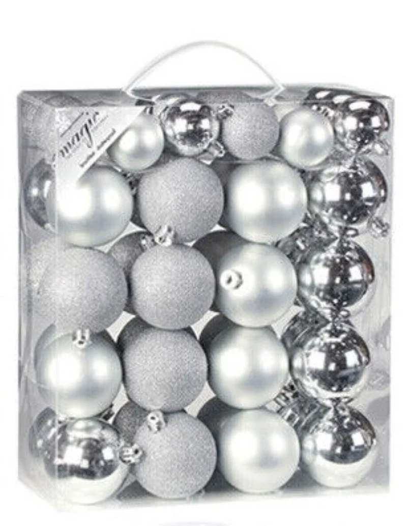 Weihnachtskugeln Silber | Ø 4 & 6 cm | 50 Stück | bruchsicher | Glänzend & matt