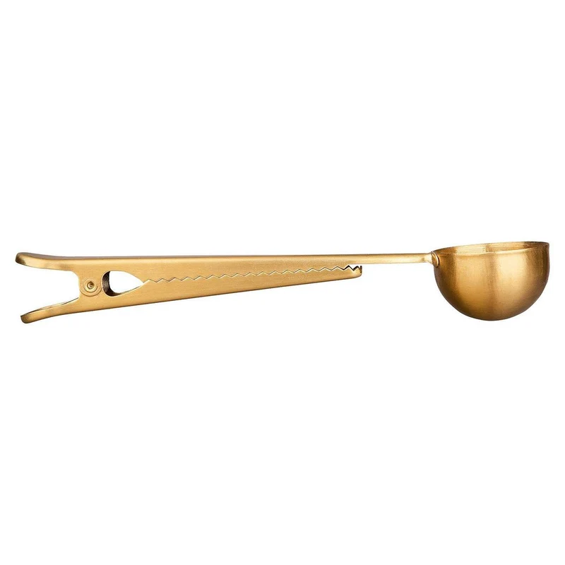 Kaffeelot mit Klammer GOLD Kaffeemaß-Löffel mit Klemme Edelstahl 17 cm
