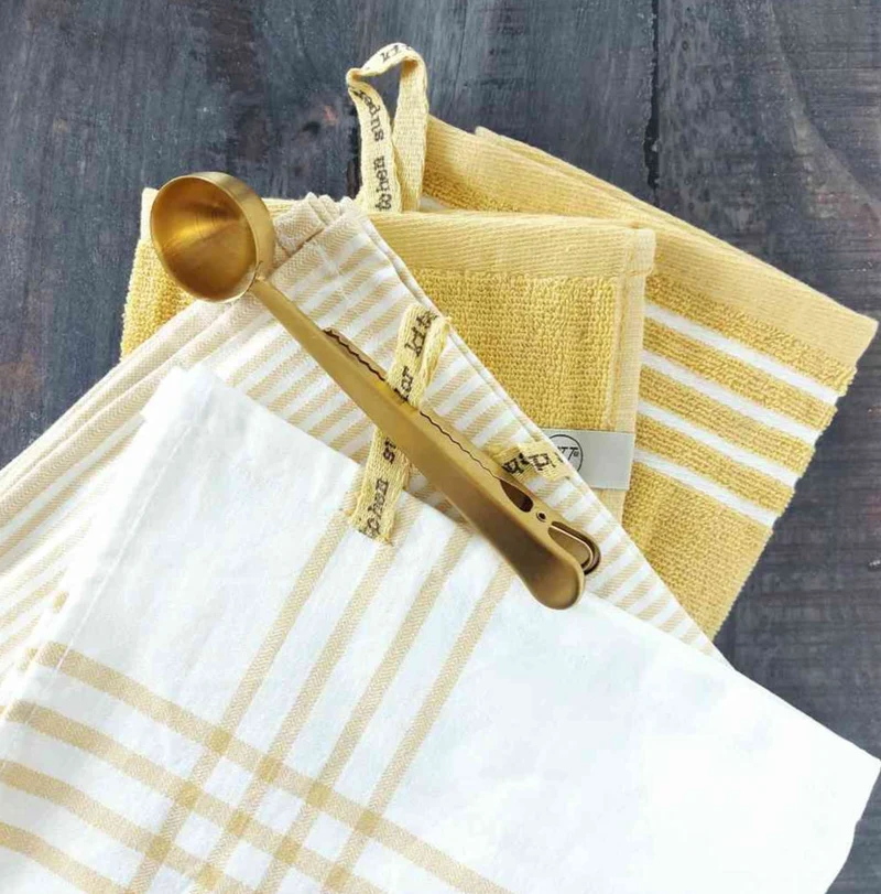 Kaffeelot mit Klammer GOLD Kaffeemaß-Löffel mit Klemme Edelstahl 17 cm