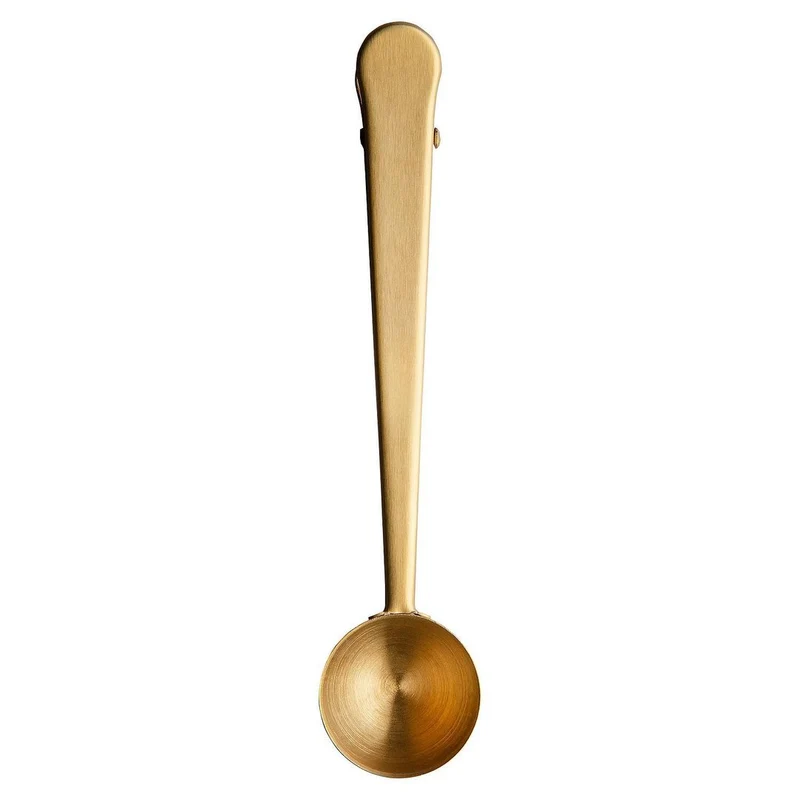 Kaffeelot mit Klammer GOLD Kaffeemaß-Löffel mit Klemme Edelstahl 17 cm