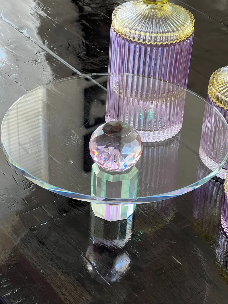 Etagere-Kuchenplatte FREJA, Kristallglas, pink/minze, 11,3xø25 cm