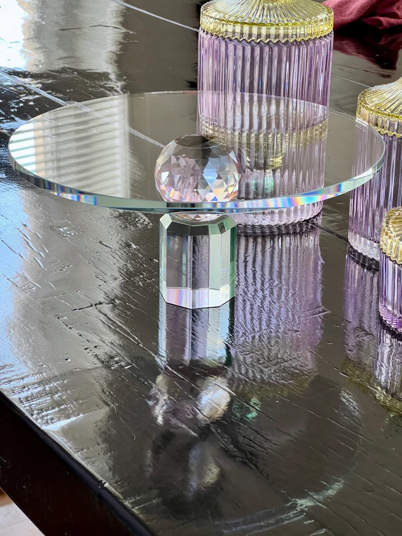 Etagere-Kuchenplatte FREJA, Kristallglas, pink/minze, 11,3xø25 cm