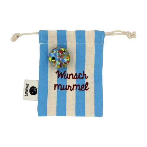 Murmel aus Muranoglas WUNSCHMURMEL türkis mit besticktem STOFFBEUTEL