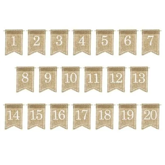 Vintage Tischnummern aus Jute (1-20)
