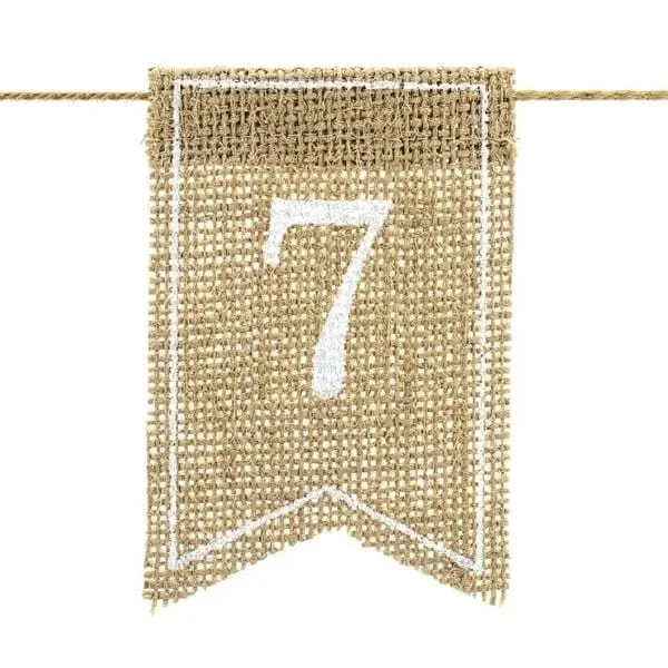 Vintage Tischnummern aus Jute (1-20)
