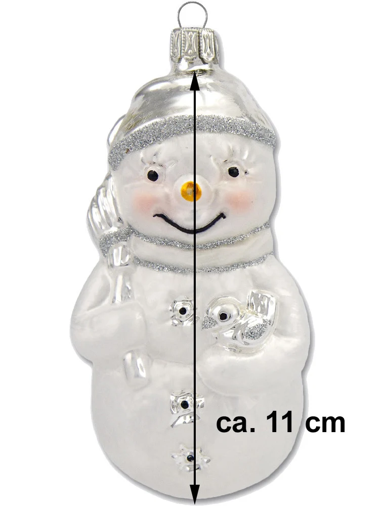 Thüringer Glasdesign Christbaumschmuck Schneemann Set (2 Stück) 11 cm aus Glas - Weiß/Silber
