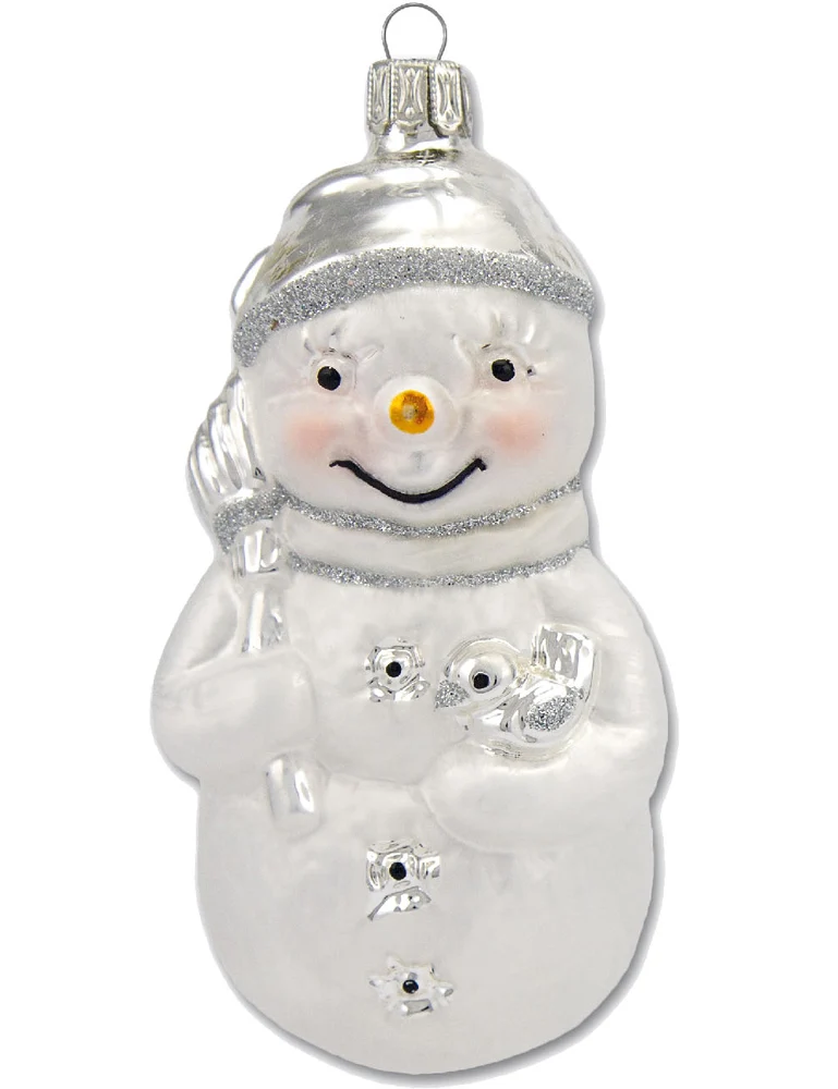 Thüringer Glasdesign Christbaumschmuck Schneemann Set (2 Stück) 11 cm aus Glas - Weiß/Silber