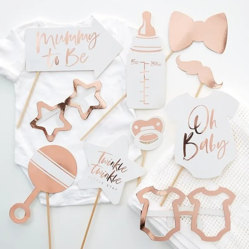 Baby Shower Fotobox Accessoires rosegold (10 Stück)