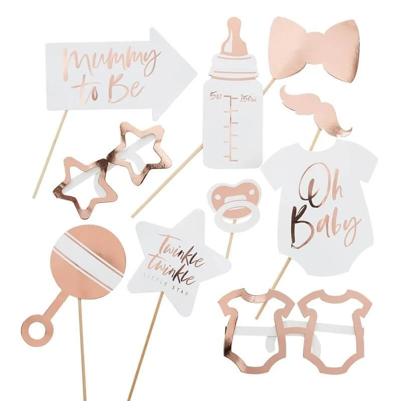 Baby Shower Fotobox Accessoires rosegold (10 Stück)