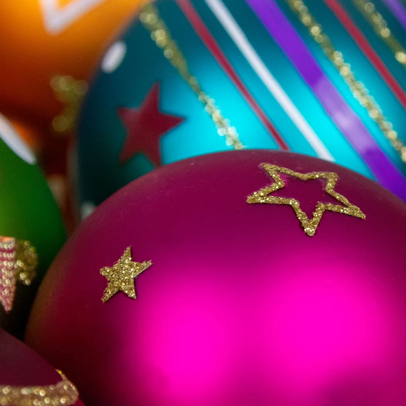 Weihnachtskugeln Happy Xmas | Ø 6 cm | 12 Stück | Glas | Bunte Christbaumkugeln
