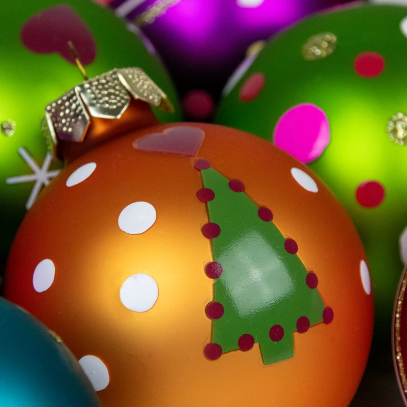 Weihnachtskugeln Happy Xmas | Ø 6 cm | 12 Stück | Glas | Bunte Christbaumkugeln
