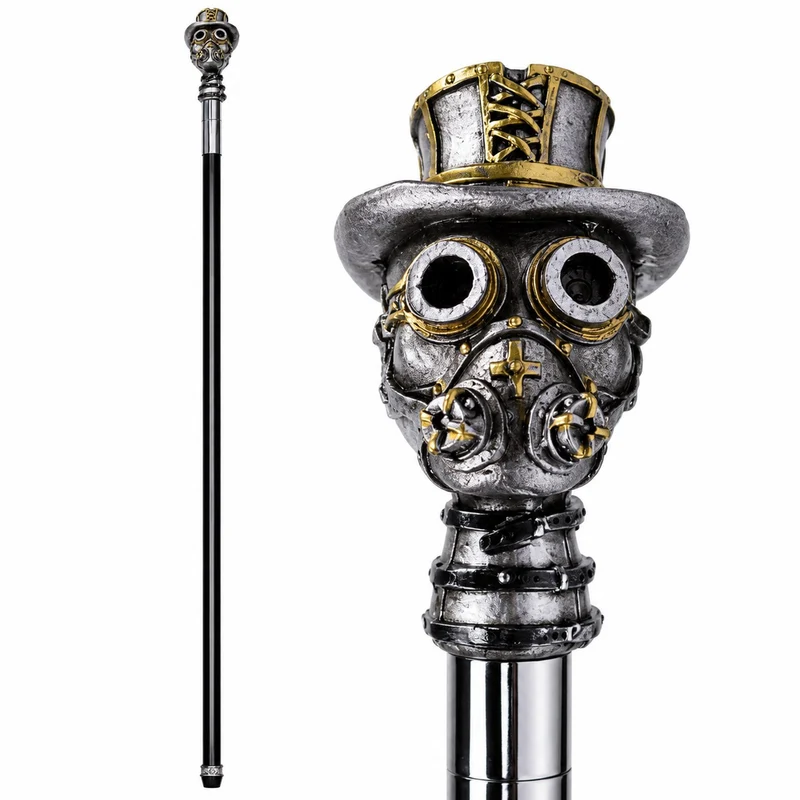 Gehstock aus Metall "Steampunk" | Schwarz Silber
