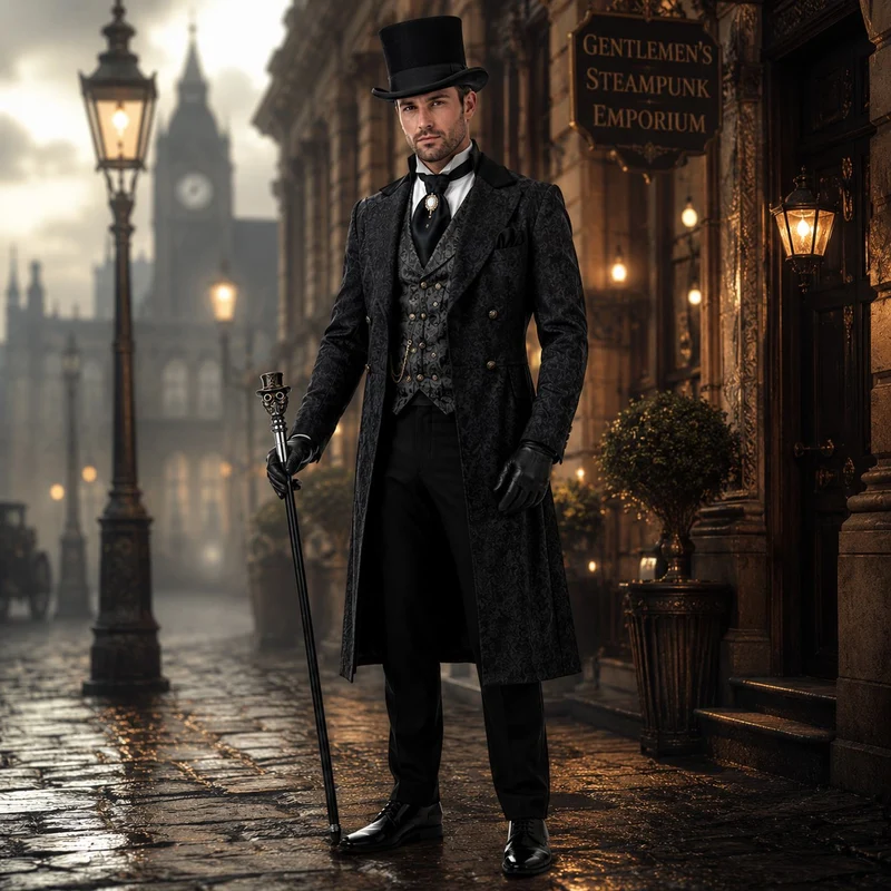 Gehstock aus Metall "Steampunk" | Schwarz Silber