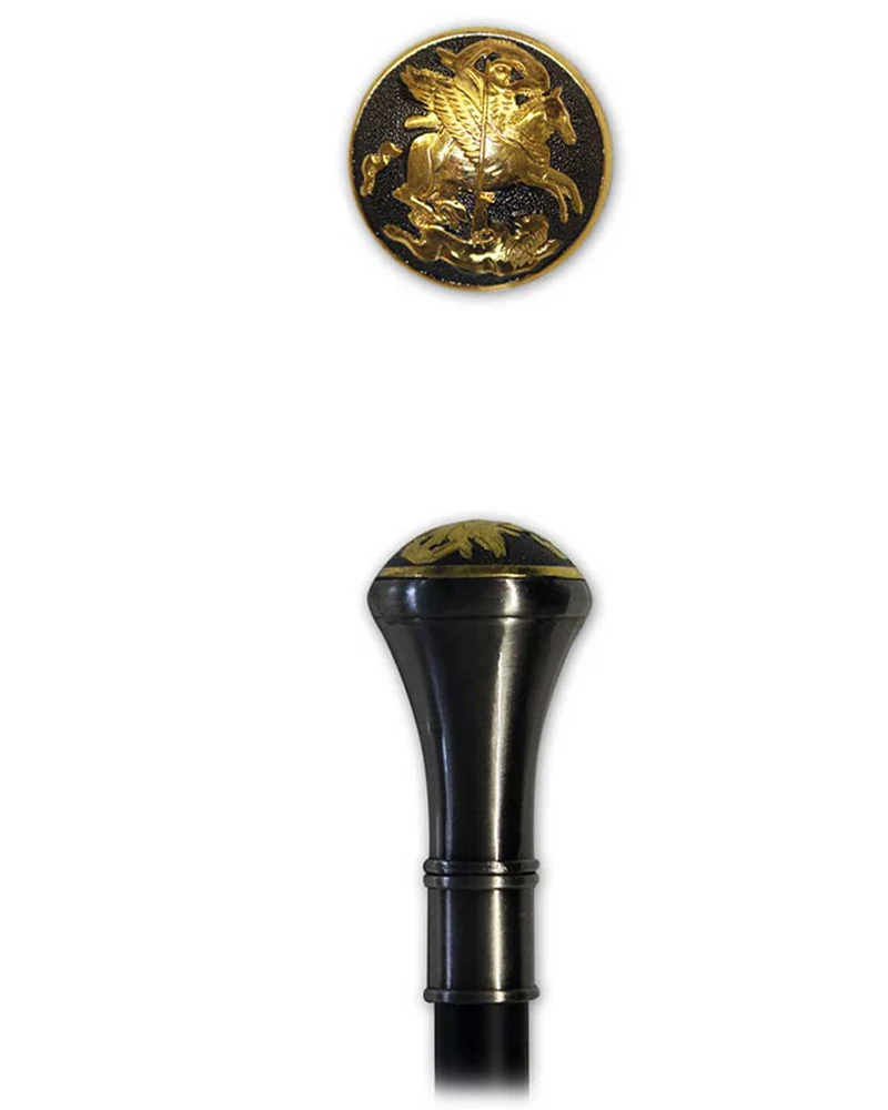 Gehstock aus Metall "Pegasus Goldknauf" | Schwarz Gold