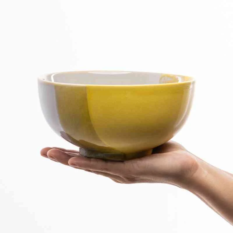 Schüssel INDUSTRIAL BOWL gelb grau ca. 17,3 x 17,3 x 8,5 cm mit reaktiver Glasur