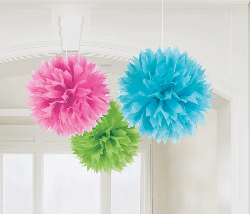Fluffy Papier Pompons Ø 40 cm - 3 Stück | Farbwahl