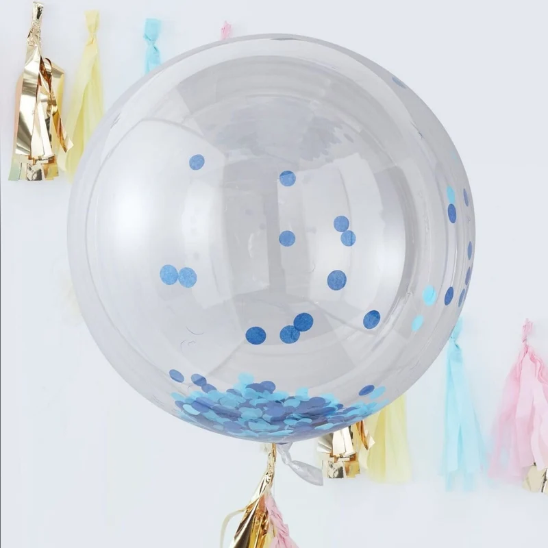 XXL Konfetti Ballons rund - blau (3 Stück)