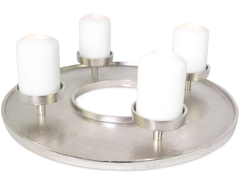 Adventskranz Kranzschale Ø 41 cm | Metall Silber | Kerzen & Deko | 74537