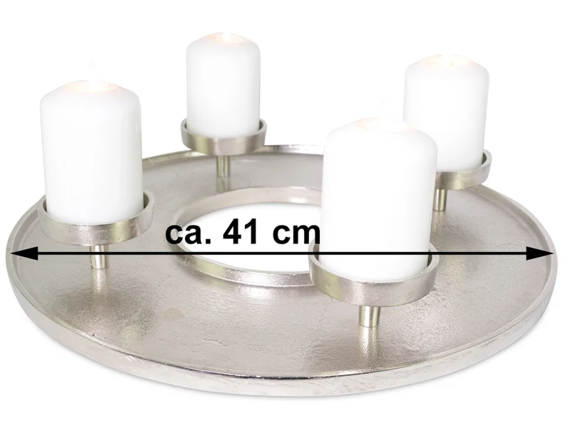 Adventskranz Kranzschale Ø 41 cm | Metall Silber | Kerzen & Deko | 74537