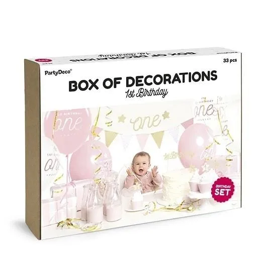 Partybox 1. Geburtstag Mädchen (33-teilig)